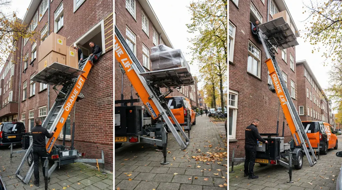 OranjeLift aanhangerlift in actie bij appartement