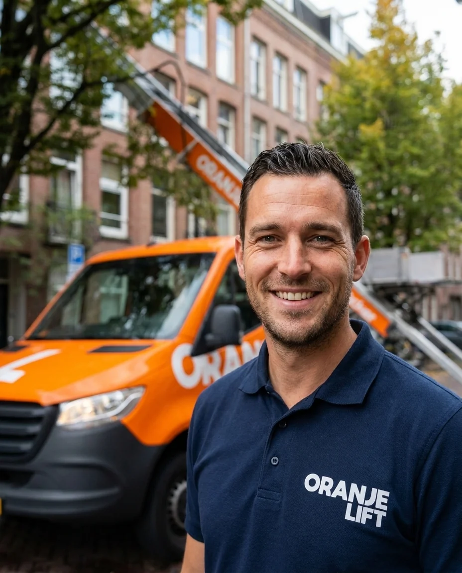 Operator van OranjeLift bij de verhuislift
